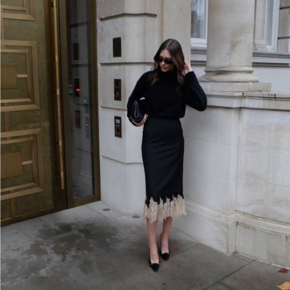 ZARA Combined Lace Skirt ZW Collection Black XS